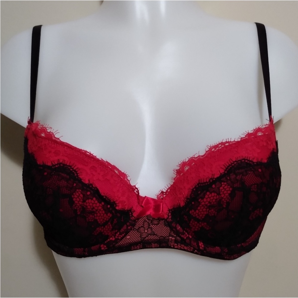 Adore me 34c black and red lace bra
